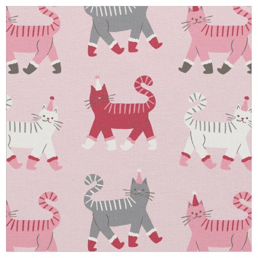 Pink Holiday Cats  Fabric