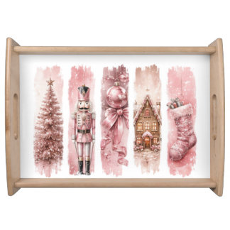 PINK HOLIDAY FESTIVE CHRISTMAS BRUSHSTROKES SERVING TRAY