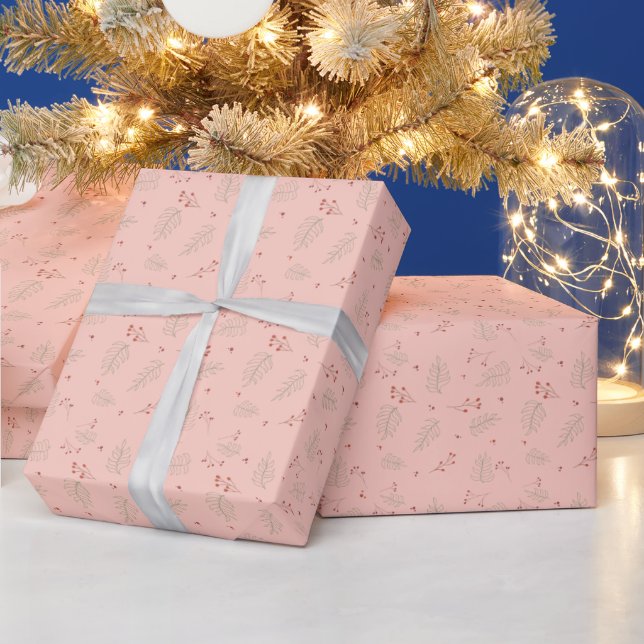 Pink Holiday Greenery Wrapping Paper (Holidays)