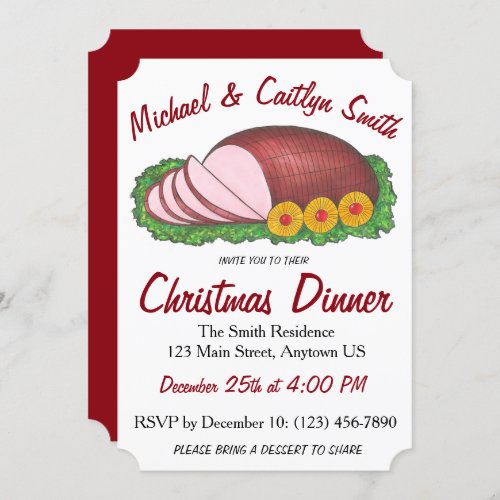 Pink Holiday Ham Christmas Easter Dinner Party Invitation