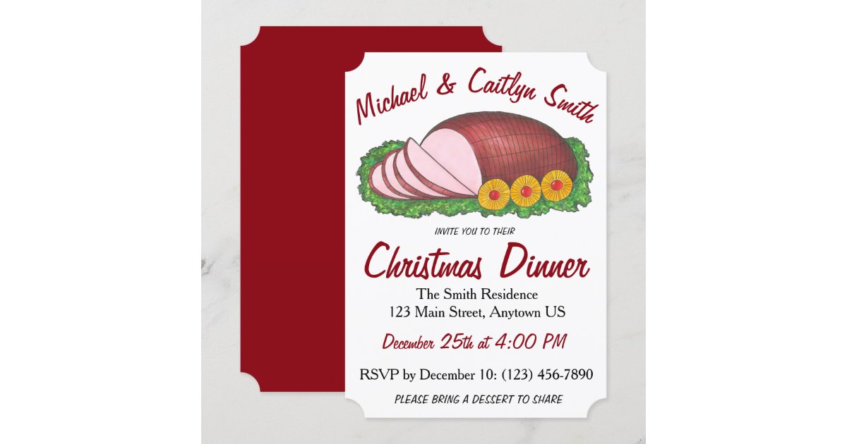 Pink Holiday Ham Christmas Easter Dinner Party Invitation Zazzle