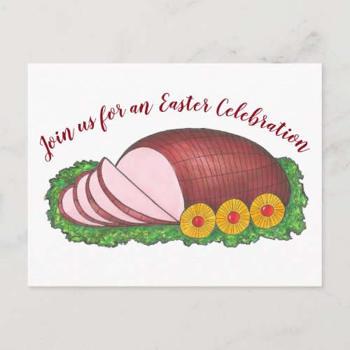 Pink Holiday Ham Christmas Easter Dinner Party Postcard