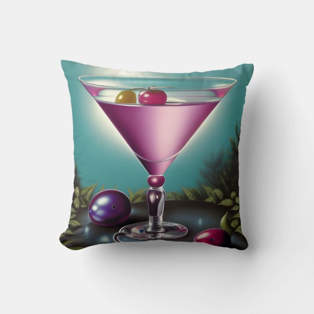Pink Holiday Martini Throw Pillow (Front)