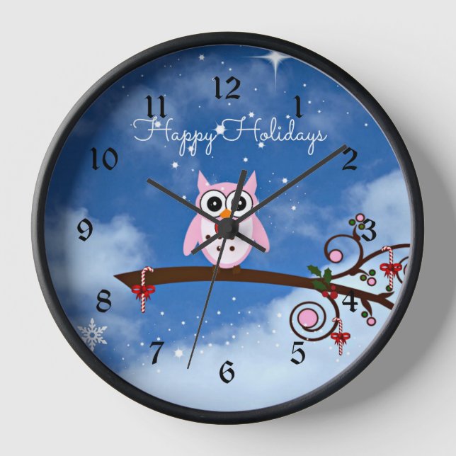 Pink Holiday Owl Clock (Front)