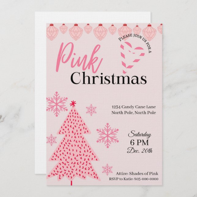 Pink Holiday Party Invitation (Front/Back)