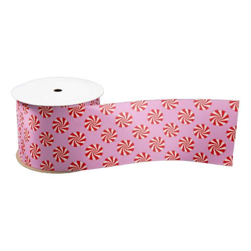 Pink Holiday Peppermint Candy Cane Pattern Satin Ribbon