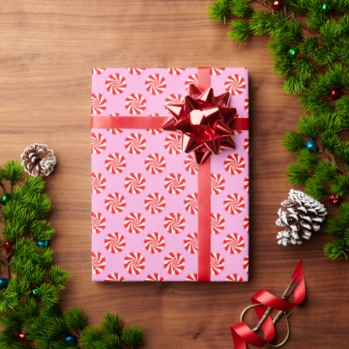 Pink Holiday Peppermint Candy Cane Pattern Wrapping Paper