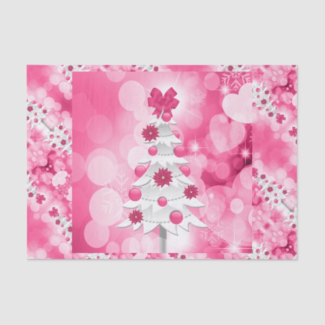 Pink Holiday Tree for a Girly Theme Tissue Paper (Front)