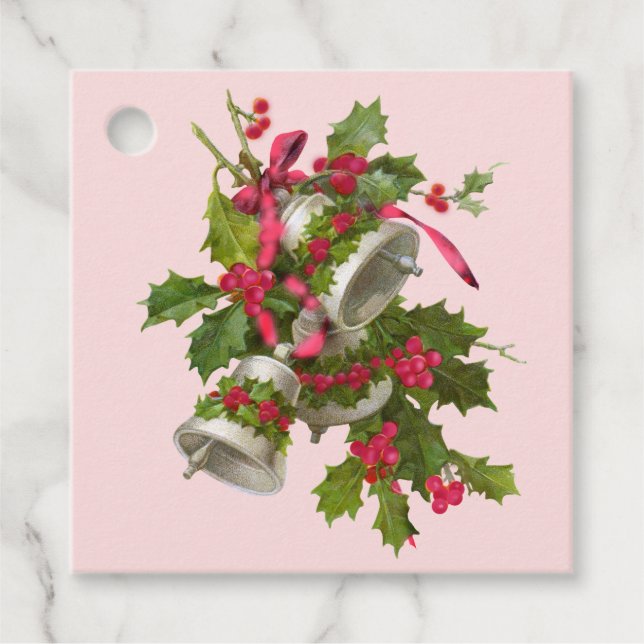 Pink Holly Berries Christmas Gift Tags (Front)
