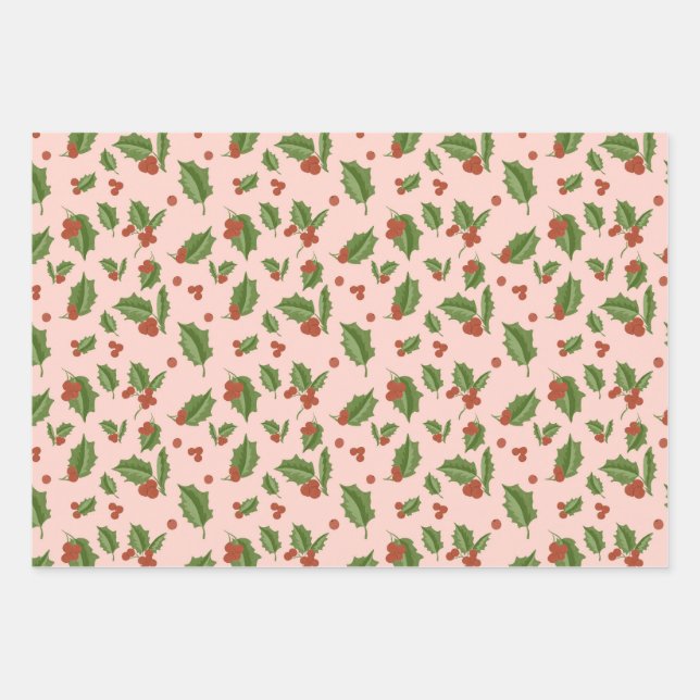 Pink Holly Gift Wrap (Front)