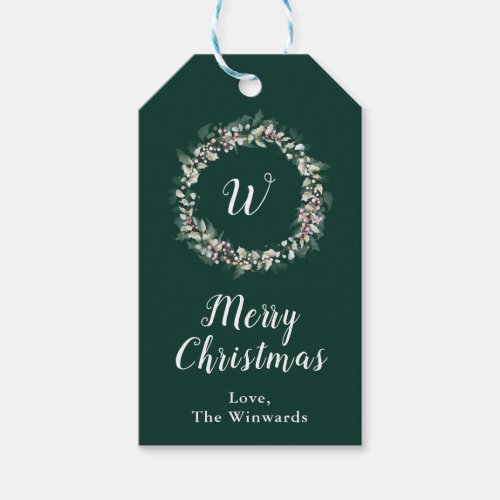 Pink Holly Wreath Merry Christmas Gift Tags