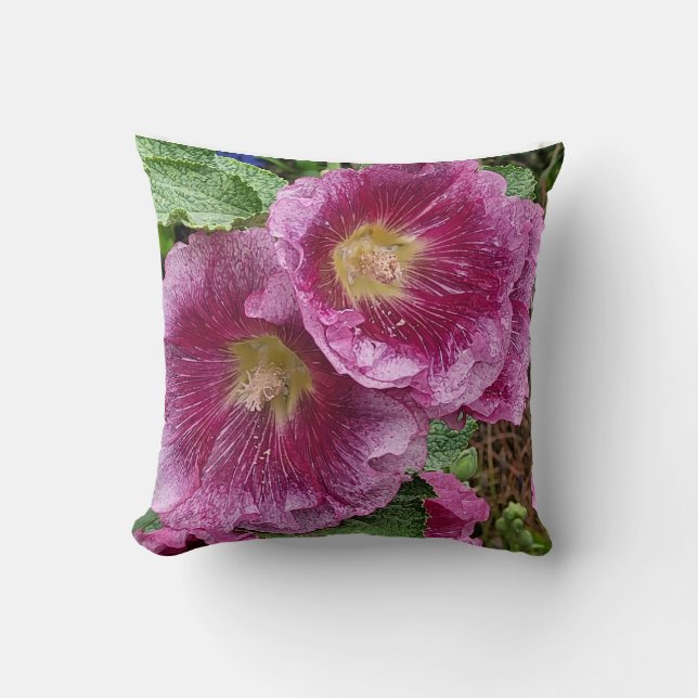 Pink hollyhock beauty     throw pillow (Front)