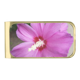 Pink Hollyhock Flower Money Clip