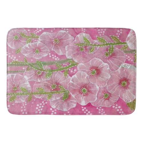 Pink Hollyhock Mallow Malva Flower Floral Painting Bath Mat