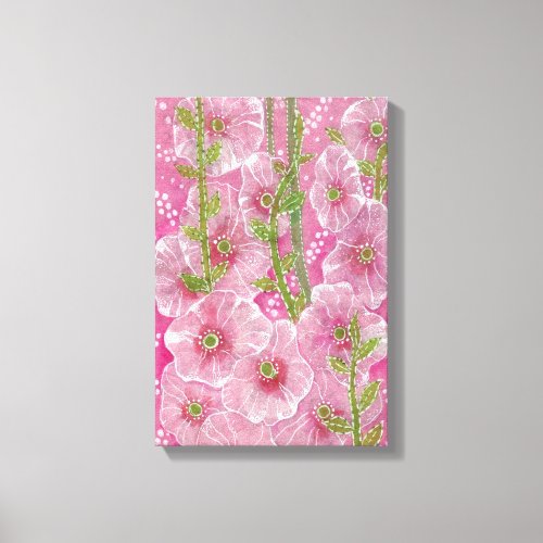Pink Hollyhock Mallow Malva Flower Floral Painting Canvas Print