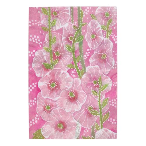 Pink Hollyhock Mallow Malva Flower Floral Painting Metal Print