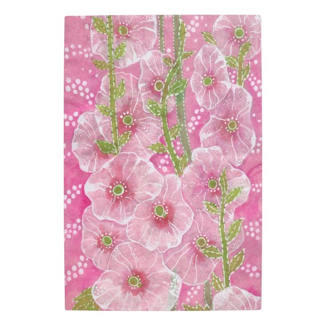 Pink Hollyhock Mallow Malva Flower Floral Painting Metal Print (Front)