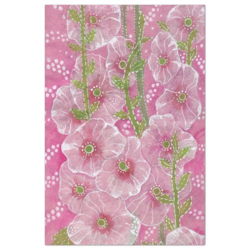 Pink Hollyhock Mallow Malva Flower Floral Painting Tissue Paper