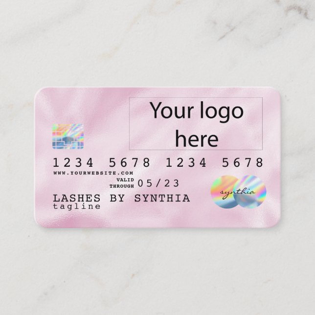 Pink Holograph Unicorn Credit Card add your logo (Front)
