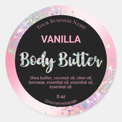 Pink Holographic Body Butter Labels