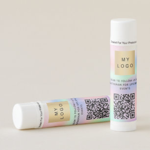 Pink holographic business logo QR code instagram Lip Balm