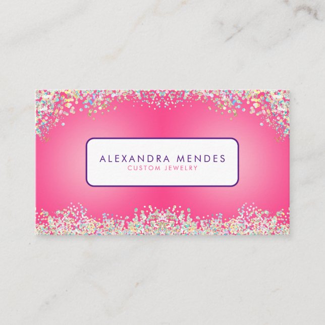 Pink Holographic Glitter Background Trendy Business Card (Front)