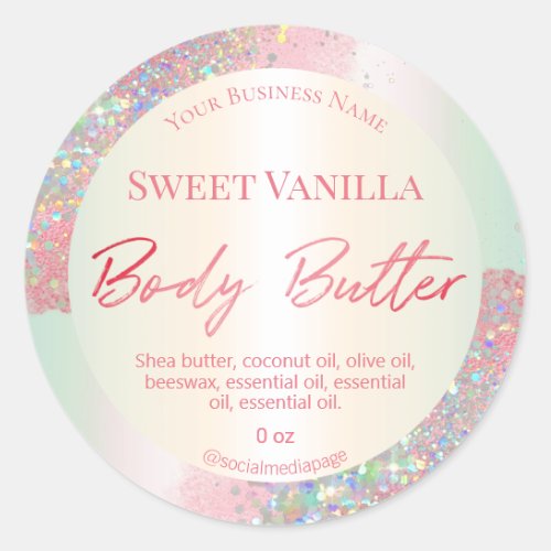 Pink Holographic Glitter Body Butter Labels