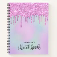 Holographic Hot Pink Glitter Drips Sketchbook Notebook