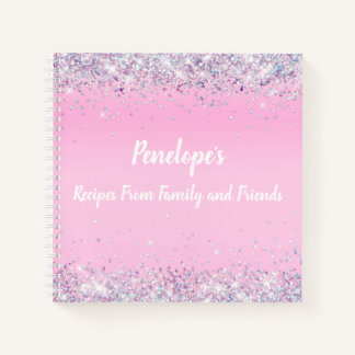 Pink Holographic Glitter Monogram Recipes Notebook