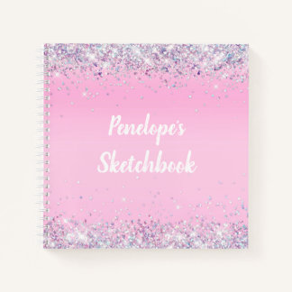 Pink Holographic Glitter Monogram Sketchbook  Notebook