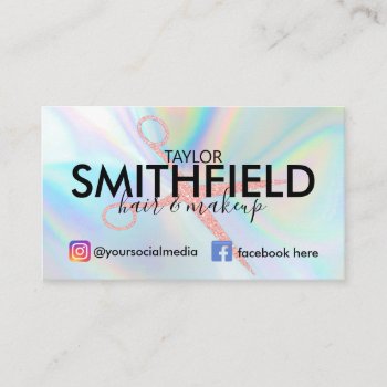 Pink Holographic Hair & Makeup Trendy Business Card by TwoTravelledTeens at Zazzle