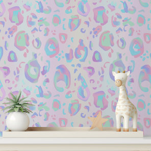 Pink Holographic Leopard Print Statement Wallpaper