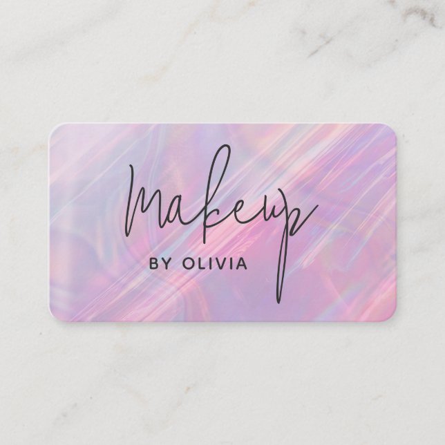 Pink Holographic Makeup Artist Business Card (Front)
