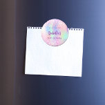 Pink holographic name birthday party magnet<br><div class="desc">For a 18th (or any age) birthday party. A holographic colored background in purple,  pink,  and mint green. Decorated with confetti.  Personalize and add a date,  name and age.  Can be used both as party favors or save the date for the guests.</div>