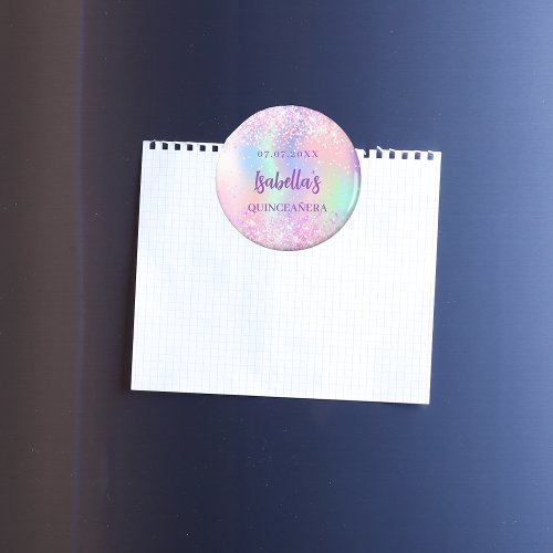 Pink holographic name Quinceanera Magnet