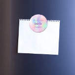 Pink holographic name Sweet 16 Magnet<br><div class="desc">For a Sweet 16 birthday party. A holographic colored background in purple,  pink,  and mint green. Decorated with confetti.  Personalize and add a date,  name and age.  Can be used both as party favors or as save the date,  for the guests.</div>