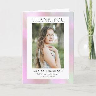 Pink Holographic Photo Graduation Letterpress Thank You Card