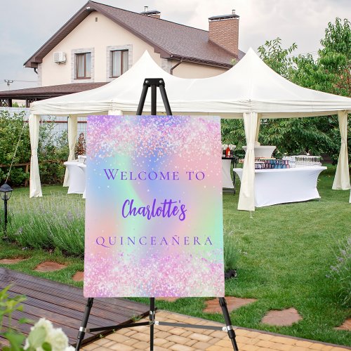 Pink holographic purple Quinceanera welcome Foam Board