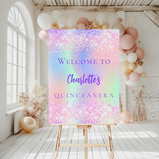 Pink holographic purple Quinceanera welcome Foam Board (Creator Uploaded)