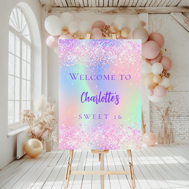 Pink holographic purple Sweet 16 welcome Foam Board (Creator Uploaded)
