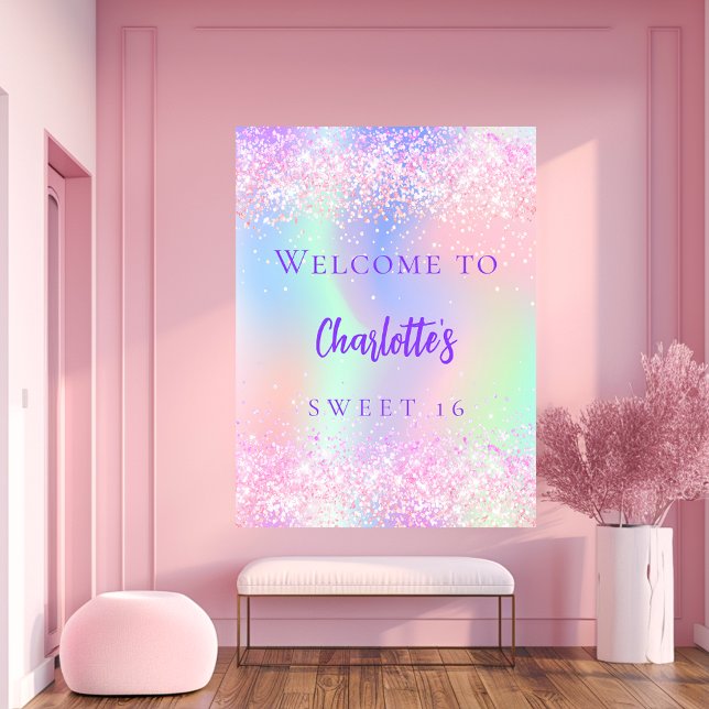 Pink holographic purple Sweet 16 welcome Poster (Creator Uploaded)