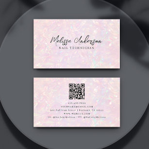 Pink Holographic QR Code Luxe Business Card