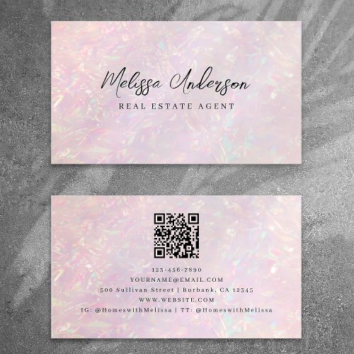 Pink Holographic QR Code Luxe Business Card