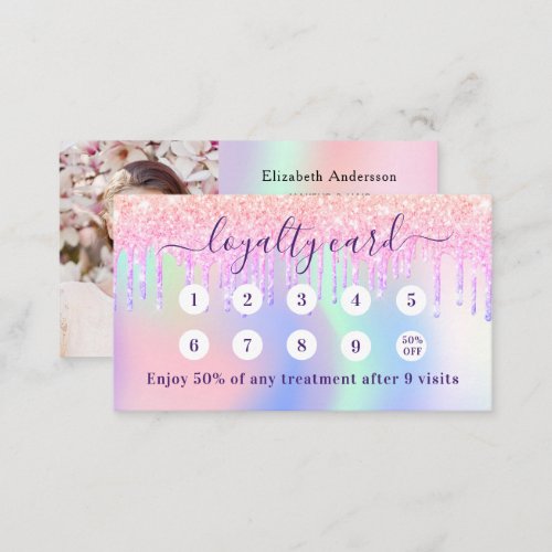 Pink holograpic glitter qr code photo loyalty card
