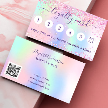 Pink Holograpic Purple Sparkles Qr Code Loyalty Card by Thunes at Zazzle