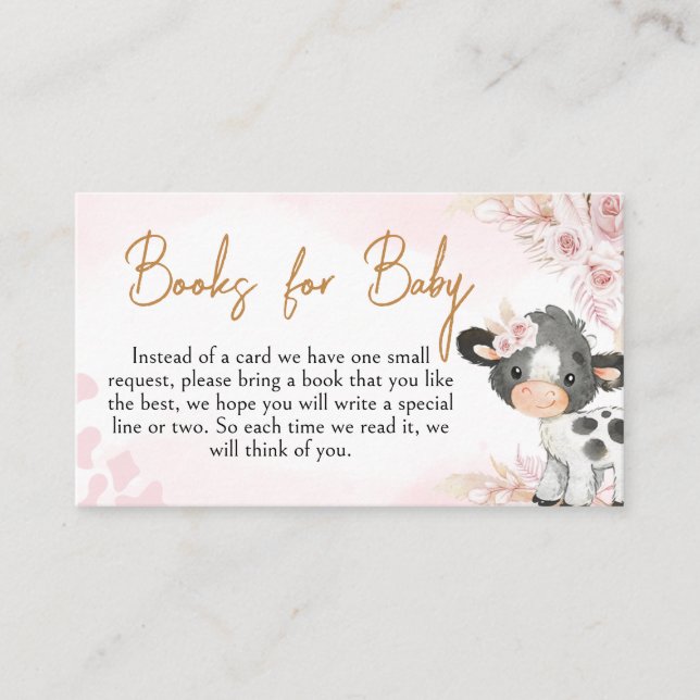 Pink Holy Cow Baby Shower Books for Baby Enclosure Card (Front)