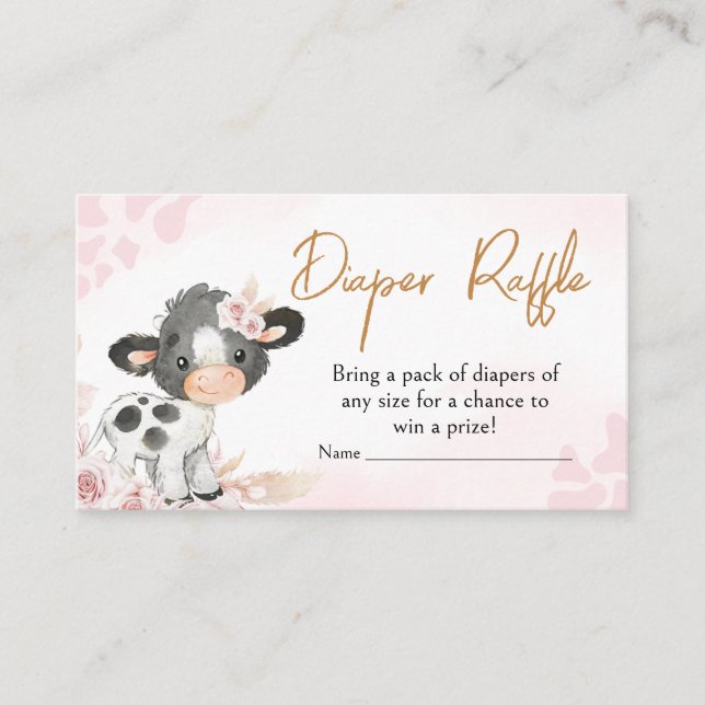 Pink Holy Cow Baby Shower Diaper Raffle Enclosure Card (Front)