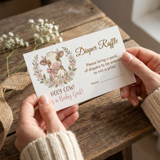 Pink Holy Cow Baby Shower Diaper Raffle Enclosure Card (Creator Uploaded)