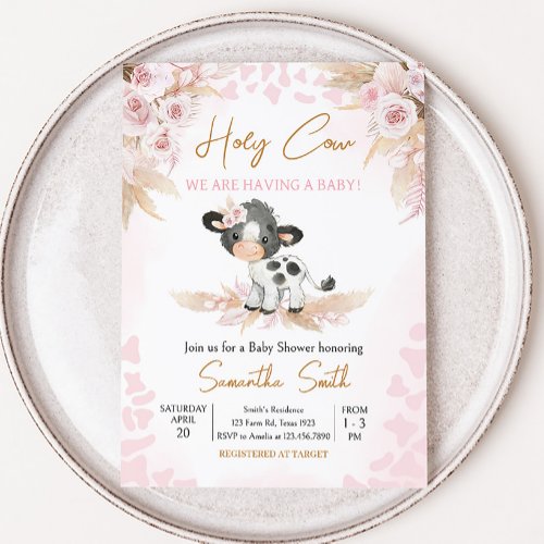 Pink Holy Cow Baby Shower  Invitation