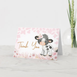 Pink Holy Cow Baby Shower Letterpress Thank You Card